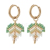 3 Pair 3 Color Glass Seed Braided Leaf Dangle Hoop Earrings EJEW-MZ00010-6