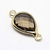 Golden Tone Brass Glass Teardrop Links connectors GLAA-J010A-HF16-G-3