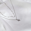 Stainless Steel Pave Clear Cubic Zirconia Star Pendant Double Layer Necklaces for Women's Daily Wear HB1579-1-1