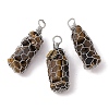 Rack Plating Copper Wire Wrapped Natural Tiger Eye Chip Big Pendants G-C130-01P-01-1