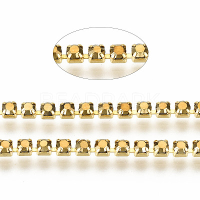 Electroplate Brass Rhinestone Strass Chains CHC-T006-SS6.5-01G-1
