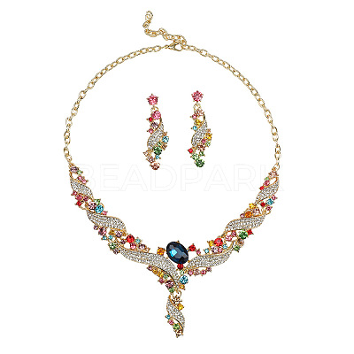 Twist Zinc Alloy Rhinestone & Glass Pendant Necklaces & Stud Dangle Earrings Sets FS-WGA0BF7-02-1