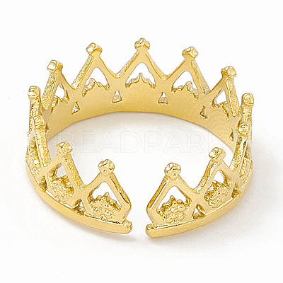 Ion Plating(IP) 304 Stainless Steel Crown Open Cuff Rings for Women RJEW-G275-08G-1