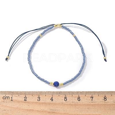 Adjustable Natural Lapis Lazuli Braided Bead Bracelets BJEW-F391-A10-1