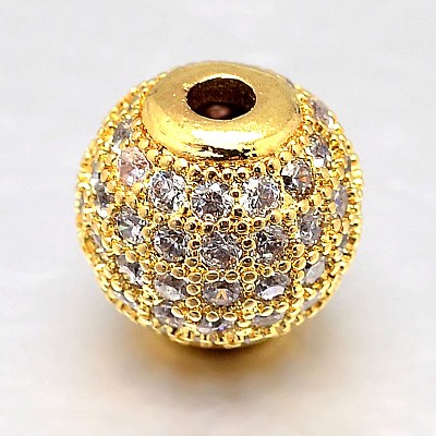 Round Brass Micro Pave Cubic Zirconia Beads ZIRC-N016-01G-12mm-1