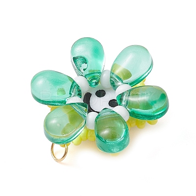 Glass Seed Beaded Sunflower Pendants PALLOY-MZ01014-02-1