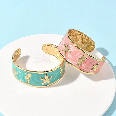 Ocean 304 Stainless Steel Enamel Cuff Bangles for Women BJEW-B159-03G-1
