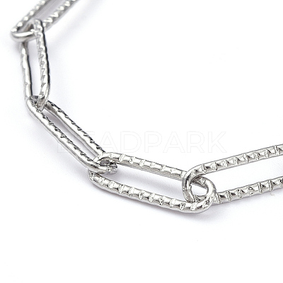 Tarnish Resistant 304 Stainless Steel Textured Paperclip Chain Bracelets X-BJEW-JB05112-1