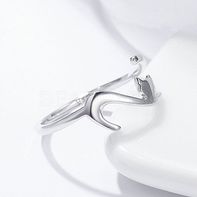 Anti-Tarnish Rhodium Plated 925 Sterling Silver Cuff Finger Rings RJEW-FF0009-01P-1