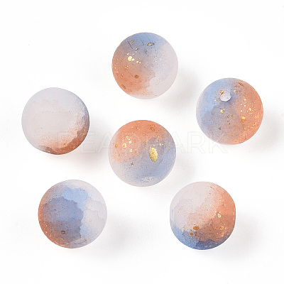 Frosted Baking Paint Crackle Glass Beads with Glitter Powder DGLA-T004-8mm-01B-1
