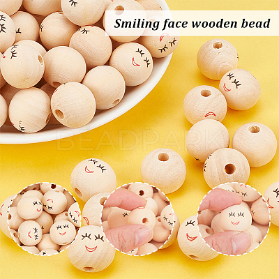 100Pcs Printed Wood Beads WOOD-PH0002-67-1
