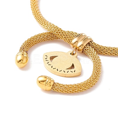 PVD Vacuum Plating Enamel Evil Eye Charm Slider Bracelet with Round Mesh Chain for Women BJEW-C013-04G-1