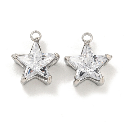 304 Stainless Steel Cubic Zirconia Pendants STAS-L278-008P-1