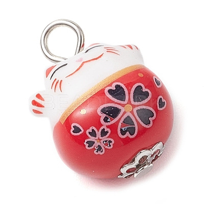 Lucky Cat Maneki-neko Patterned Porcelain Pendants PALLOY-JF03134-1