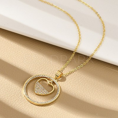 Brass Micro Pave Clear Cubic Zirconia Ring Pendant Necklaces LS-NJEW-P322-A04-G-1