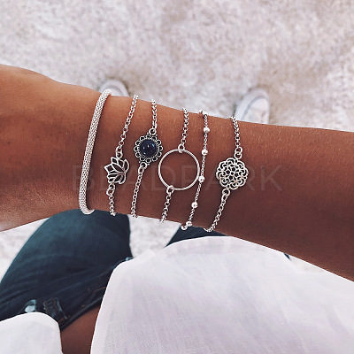 6Pcs 6 Styles Alloy Link & Chain Bracelet Set FS-WG1CF16-01-1