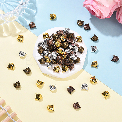 80Pcs 4 Colors Tibetan Style Alloy Kitten Beads TIBEP-YW0002-20-1