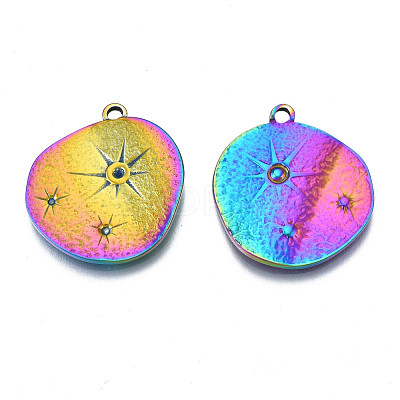 Rack Plating Rainbow Color 304 Stainless Steel Pendants Rhinestone Settings STAS-S119-121-1