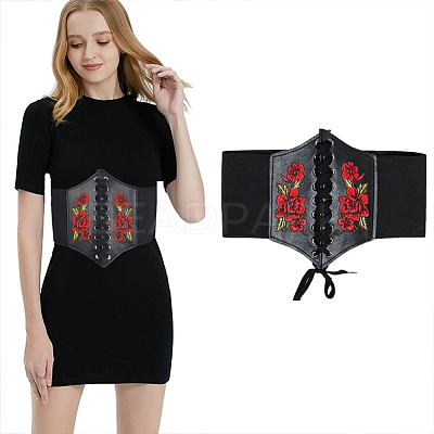 1Pc PU Leather Wide Elastic Corset Belts AJEW-WR0002-01B-1