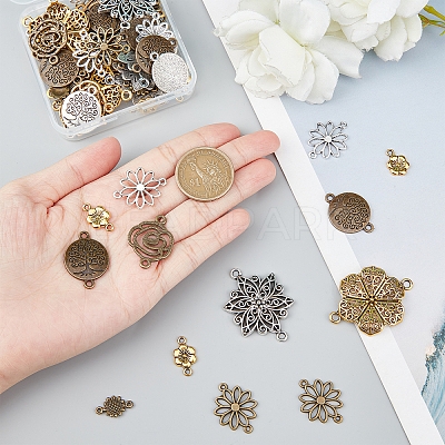 60Pcs 10 Styles Tibetan Style Alloy Connector Charms FIND-SC0003-35-1