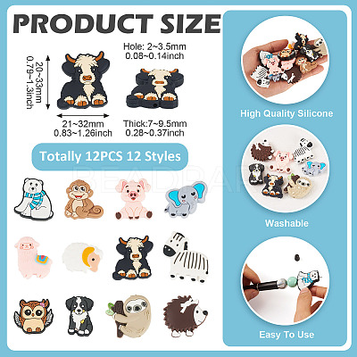 Cartoon Animals Silicone Beads SIL-TA0002-70-1