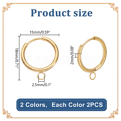 4Pcs 2 Colors Stainless Steel Hoop Earring STAS-LP0001-09-1