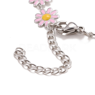 Enamel Daisy Link Chain Necklace NJEW-P220-01P-05-1