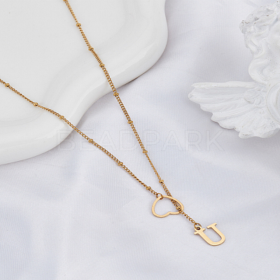 1Pc Letter & Heart Stainless Steel Lariat Necklaces for Women NJEW-LP0002-87G-U-1