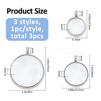 3Pcs 3 Styles Glass Pendants STAS-FH0002-47-1
