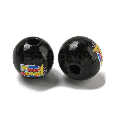 Printed Wood European Beads WOOD-L020-D05-1