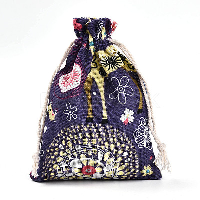 Flower Deer Printed Polycotton(Polyester Cotton) Packing Pouches Drawstring Bags ABAG-T004-10x14-36-1