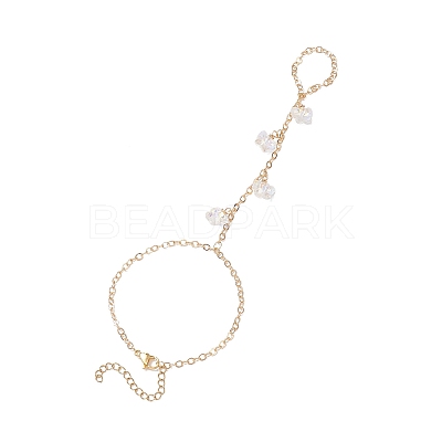 Electroplate Glass Butterfly Charms Finger Ring Bracelet for Women BJEW-JB11770-1