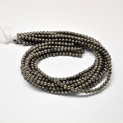 Natural Pyrite Round Beads Strands G-F197-10-4mm-1
