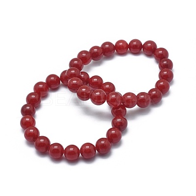 Natural Jade Bead Stretch Bracelets BJEW-K212-C-036-1