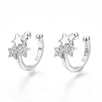 Brass Micro Pave Clear Cubic Zirconia Cuff Earrings EJEW-T046-23P-NF-1
