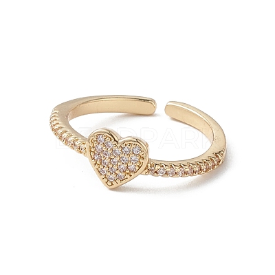 Heart Clear Cubic Zirconia Cuff Ring RJEW-M146-13G-1