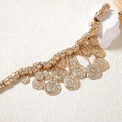 Zinc Alloy Textured Coin Tassel Bib Necklaces for Women FS-WG89C47-01-1
