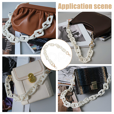 Acrylic Imitation Pearl Rectangle Link Purse Chains FIND-WH0126-254-1