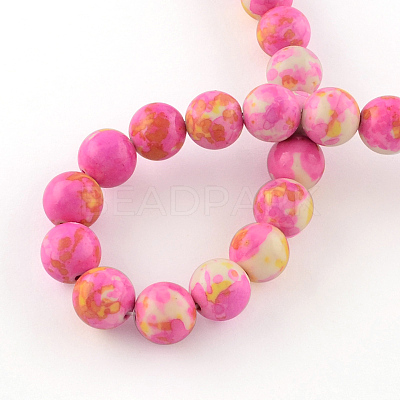 Dyed Natural Ocean White Jade Round Bead Strands G-R295-6mm-09-1