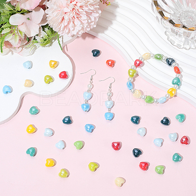 200Pcs 10 Colors Pearlized Handmade Porcelain Beads PORC-SC0001-49-1