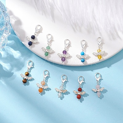 10Pcs 10 Styles Angel Natural & Synthetic Mixed Gemstone Pendant Decorations HJEW-JM03143-01-1