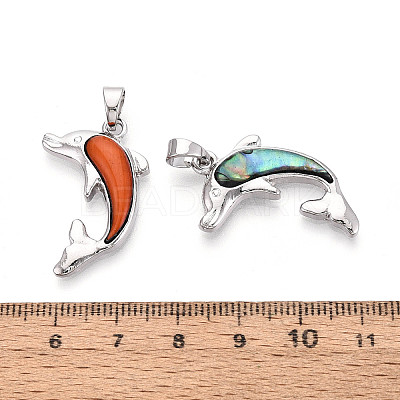 Alloy and Dyed Natural Paua Shell Pendants PALLOY-T093-07M-1