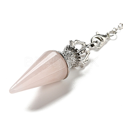 Natural Rose Quartz Pointed Dowsing Pendulums AJEW-P113-01P-03-1