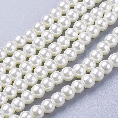 Creamy White Glass Pearl Round Loose Beads For Jewelry Necklace Craft Making X-HY-6D-B02-1
