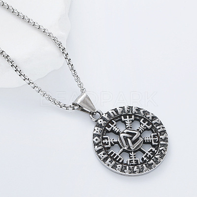 Vintage 304 Stainless Steel Pirate Rune Viking Compass Pendant Necklaces for Men Women LS-AZ8972-1