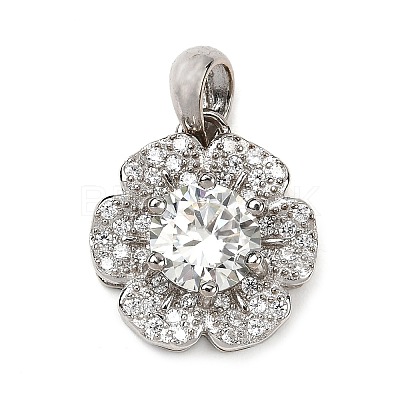 925 Sterling Silver  Moissanite Rhinestone Flower Charms STER-D308-01A-P-1