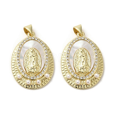 Brass Pave Shell Pendants KK-I708-16O-G-1