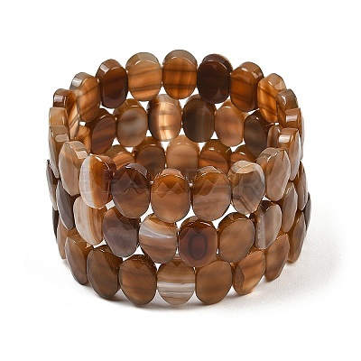 Dyed & Heated Natural Agate Oval Beaded Stretch Bracelet G-E010-01-34-1