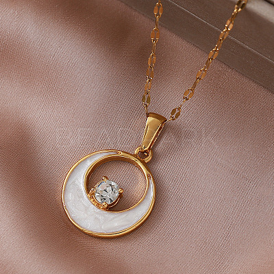 Vintage 304 Stainless Steel Resin Moon Pendant Necklaces with Clear Glass for Women IK8705-1