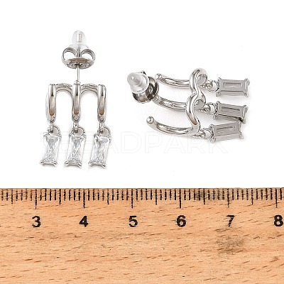 304 Stainless Steel Cubic Zirconia Dangle Stud Earrings for Women SA-CBA183D-11A-P-1